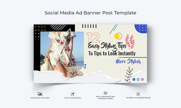 Vettore modello di banner di pubblicità facebook di moda