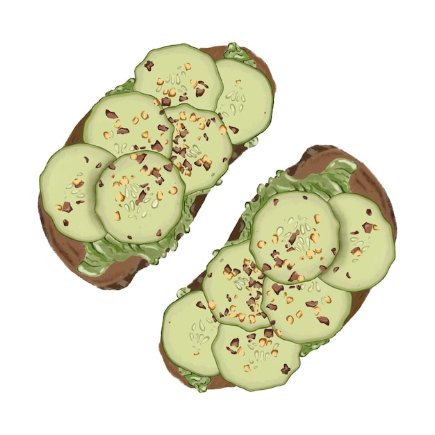 Fashion food illustration. bruschetta illustration. avocado toast. instagram post.