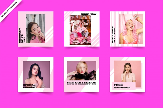 Vector fashion fresh pink design social media template set