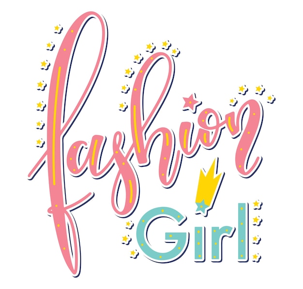 Vector fashion girl colored calligraphy vector illustration