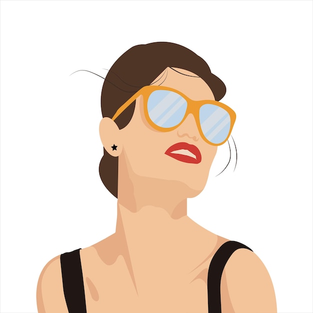 Vector fashion girl in glasses with red lipstick posing for photo