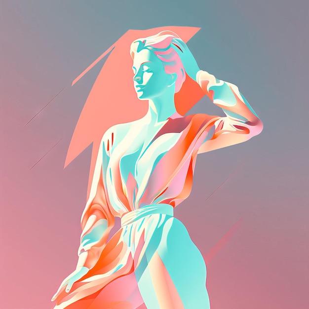 Vector fashion girl in pink dress fashion woman with a beautiful figure