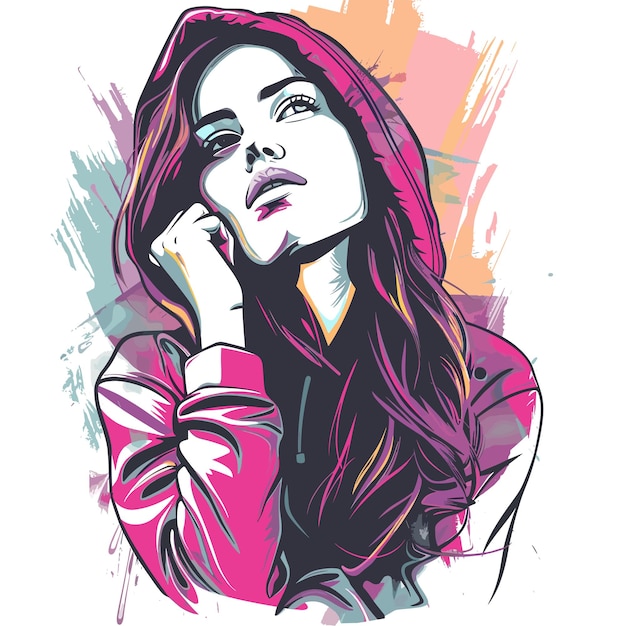 Fashion girl in sketchstyle Vector illustration on white background