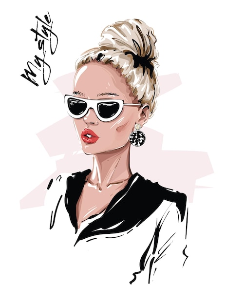 Vector fashion girl with hair bun