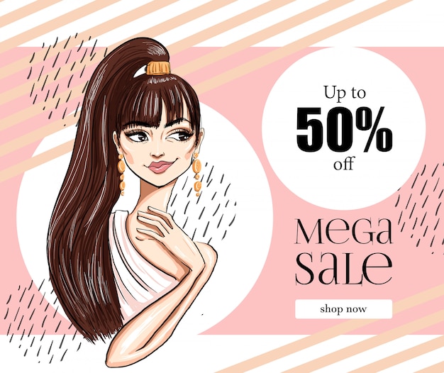 Vector fashion girl with high pony tail banner