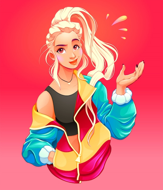 Vector fashion girl with large zip sweater posing and smiling