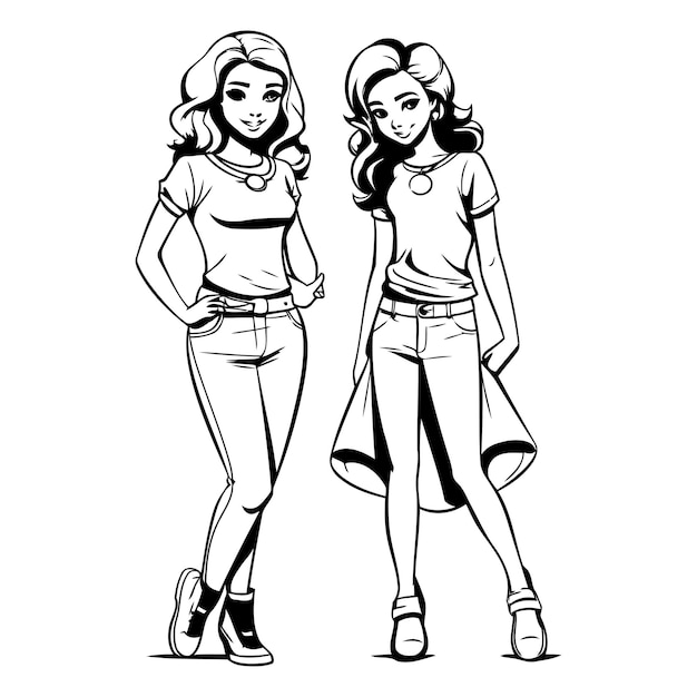 Vector fashion girls in sketchstyle of fashion girls