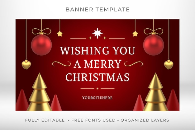 Модное приветствие с Рождеством поздравления веб-баннер шаблон реалистичный вектор дизайна 3d иконок