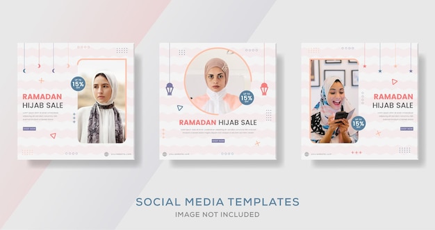 벡터 라마단 카림 판매 배너 템플릿 게시물에 대한 다채로운 패션 히잡 여자 이슬람