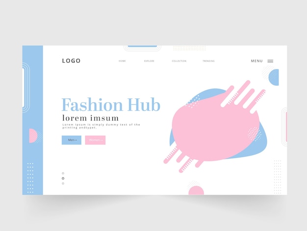 Fashion hub landing page or web template design for advertising.