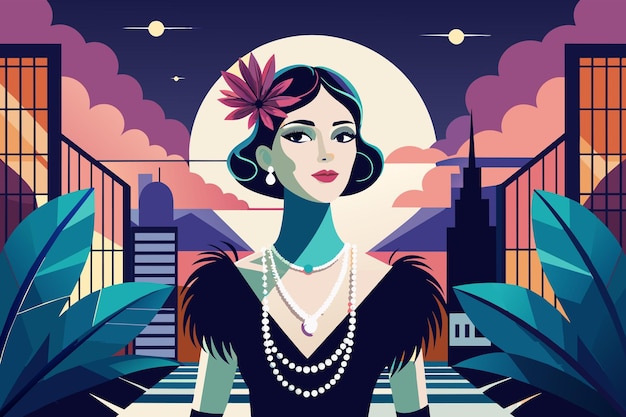 A fashion illustration inspired by the glamorous art deco era