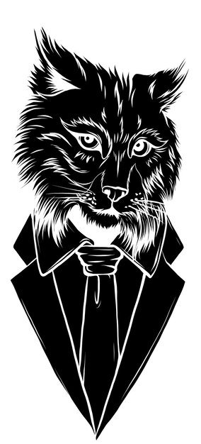 Vector fashion illustration of lynx dressed up in tuxedo