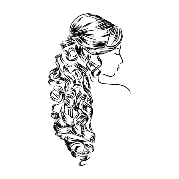 Fashion illustration. Woman with stylish hairstyles, vector sketch