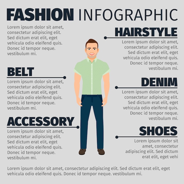 Infografica moda con ragazzo adulto