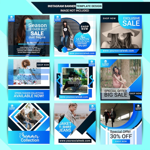 Fashion instagram post design with blue background