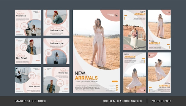 Fashion instagram post and stories template set