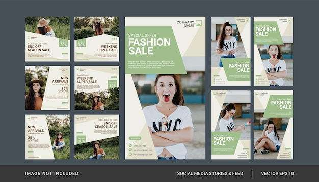 Fashion instagram post and stories template set