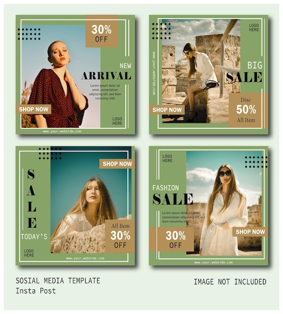 Vector fashion instagram post template green colour