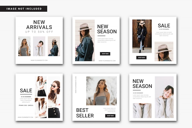 ベクトル ファッションinstagram投稿テンプレートセット