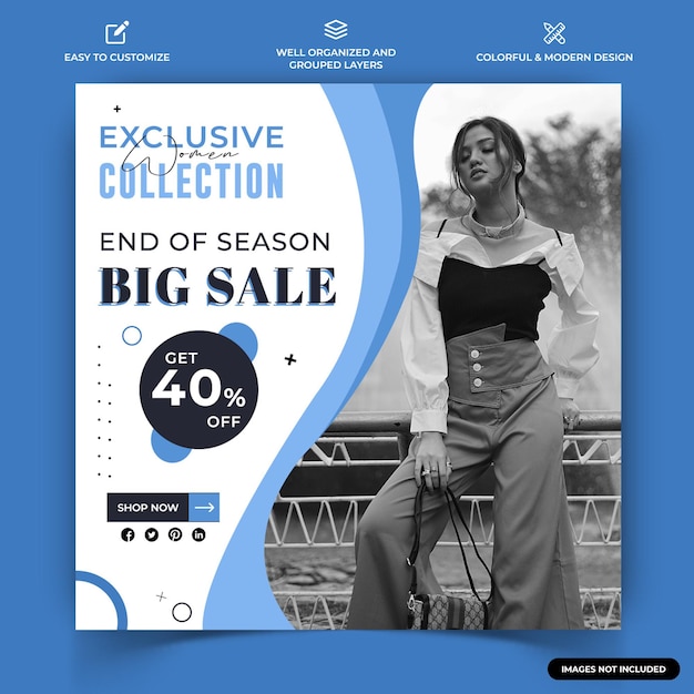 Fashion Instagram Social Media post web banner template vector premium