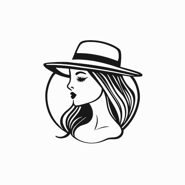 fashion logo with hat vector illustration line art