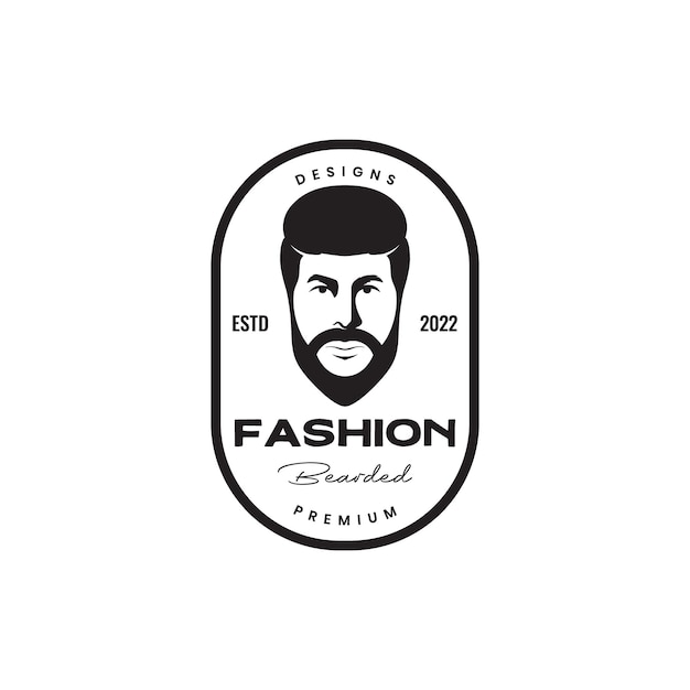 Vector fashion man bearded mustache hairstyle flat mascot badge vintage logo design vector