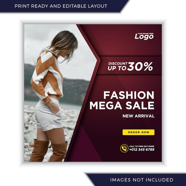 Fashion mega sale post for social media instagram and banner template