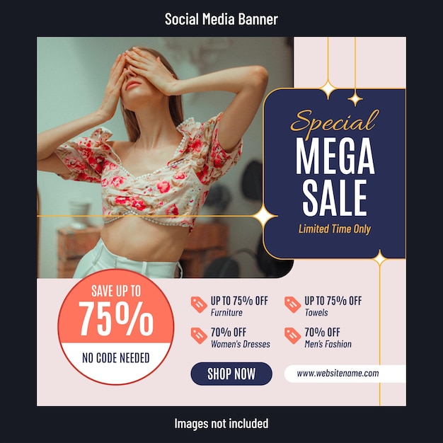 Vector fashion mega sale or promotion social media banner template