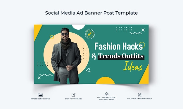 ファッション メンズとレディース ファッション ソーシャル メディア facebook 広告バナー投稿テンプレート プレミアム ベクトル