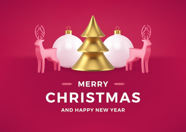 Fashion Merry Christmas modern greeting card template realistic 3d icon vector illustration