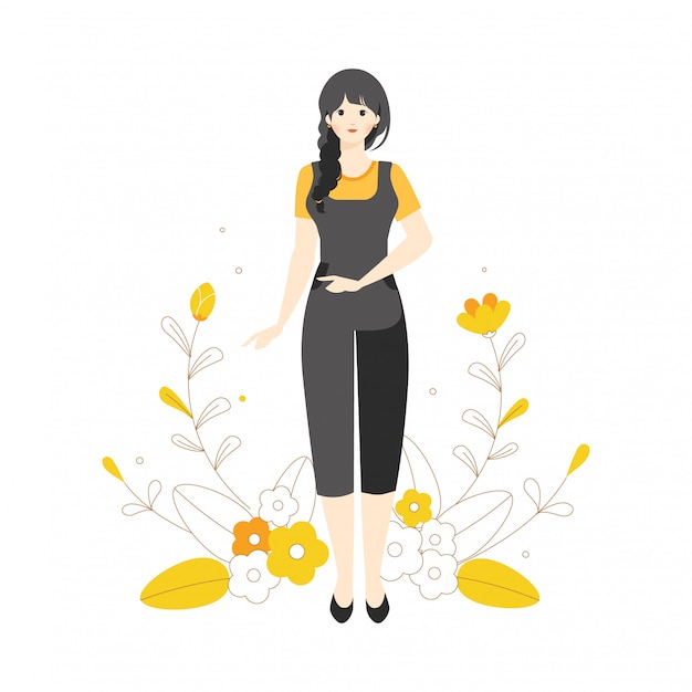 Fashion Model character Style Pose Flower Botanical Illustration Wearing Jumpsuit