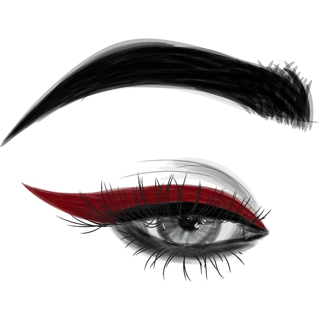 Vettore occhio di vettore del modello di moda con l'eyeliner rosso