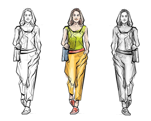 Vector fashion models sketch fashion lady