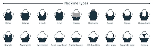 ベクトル ファッションネックラインタイプの女性ブラウスドレスtシャツシルエットアイコンコレクション女性ネックラインタイプ