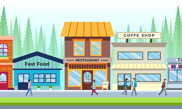 fashion outlet, shopping center or mall and people, buyers or customers walking along city street