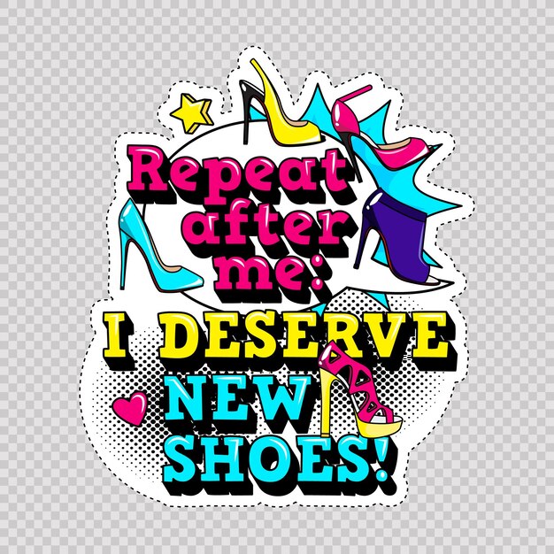 Fashion patch badges with lips heartsshoes lipstickcosmetics stars cool text and other element