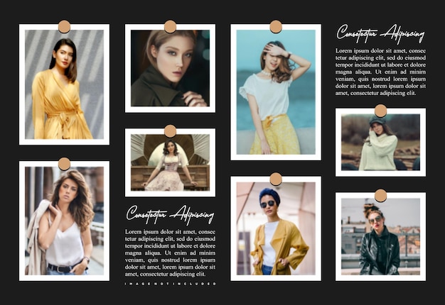 Vector fashion pictures or photos frame collage and digital photo wall template