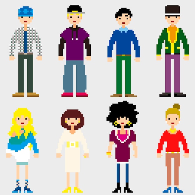 Vector fashion pixel people icons