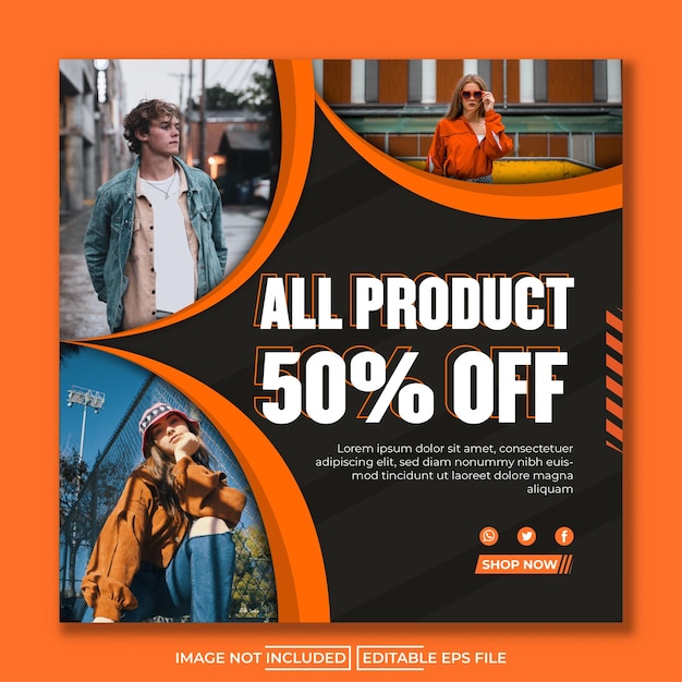 fashion promo met zwarte en oranje achtergrond social media template