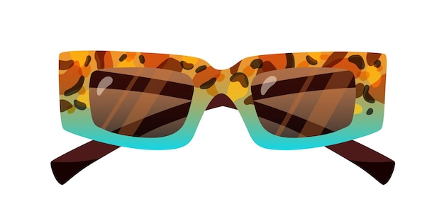Vector fashion rectangular sunglasses with thick frame. stylish retro sun glasses with rectangle lenses and plastic wide rim. summer eyewear. colored flat vector illustration isolated on white background.