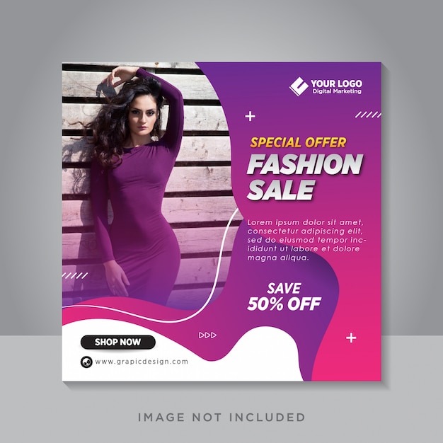 Fashion sale banner or square flyer for social media post template