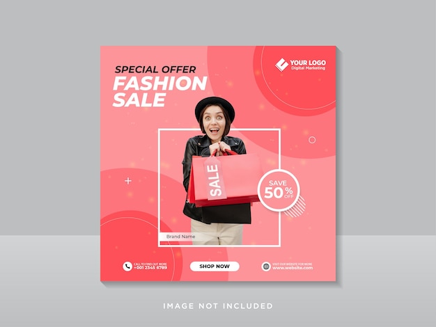 Fashion sale banner or square flyer for social media post template