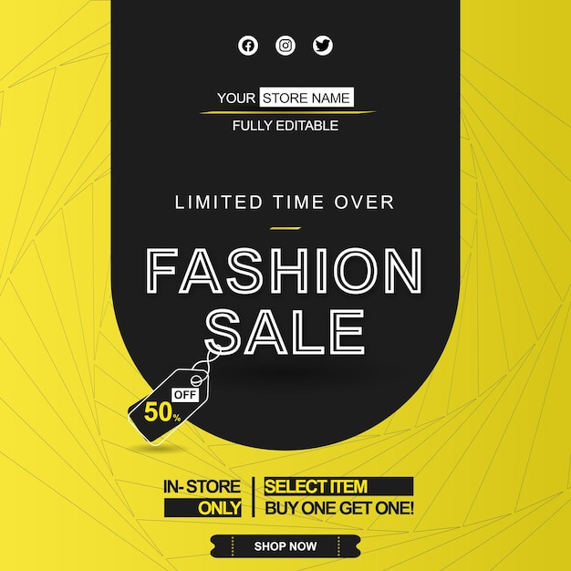 Fashion sale banner template with yellow and black thame