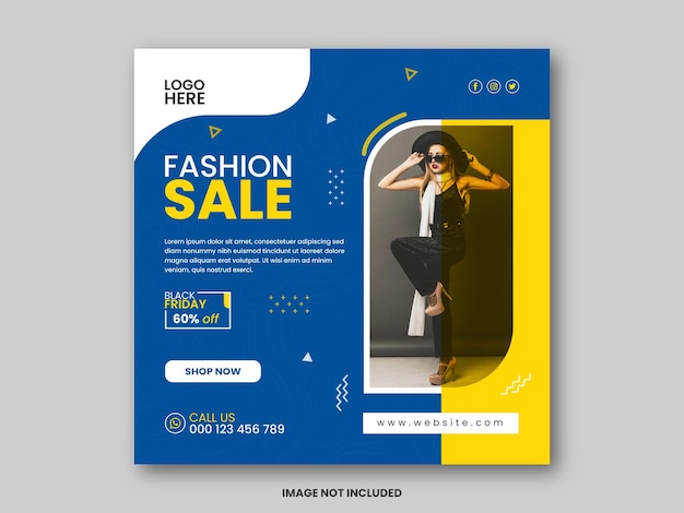 fashion sale for black friday social media post design banner template