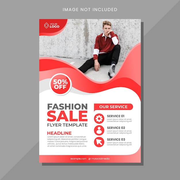 Fashion sale flyer template with red wave