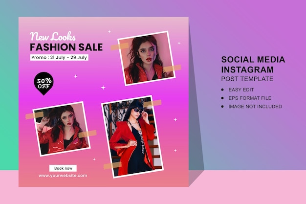 ベクトル ファッション販売instagramの投稿またはソーシャルメディアの正方形のポスターとバナーテンプレート