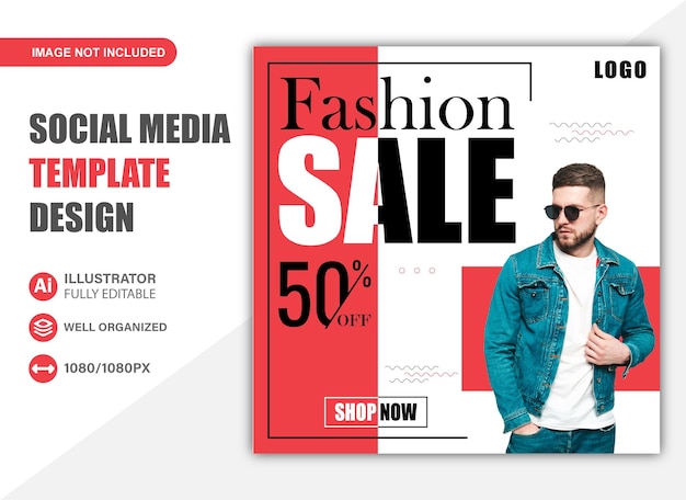 패션 판매 Instagram 게시물 및 소셜 미디어 배너 디자인 템플릿