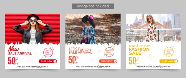 Fashion sale instagram post and social media banner post templates set