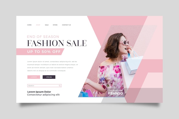 Vector fashion sale landing page web template theme