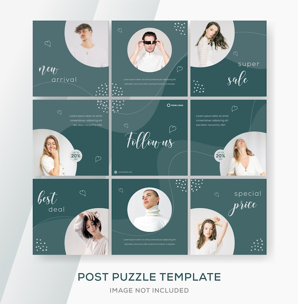 Vector fashion sale puzzle feed instagram social media banner
